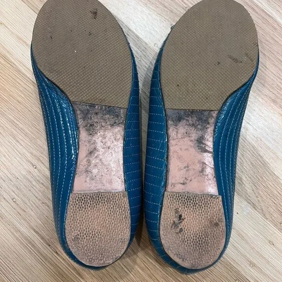 Chloe Patent Leather Open Toe Flats Teal Size 36.5