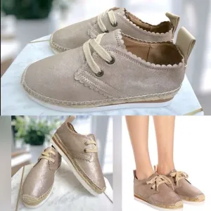Chloé Scalloped Gold Leather Lace Up Espadrilles Platform Sneakers Size 38