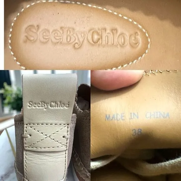 Chloé Scalloped Gold Leather Lace Up Espadrilles Platform Sneakers Size 38