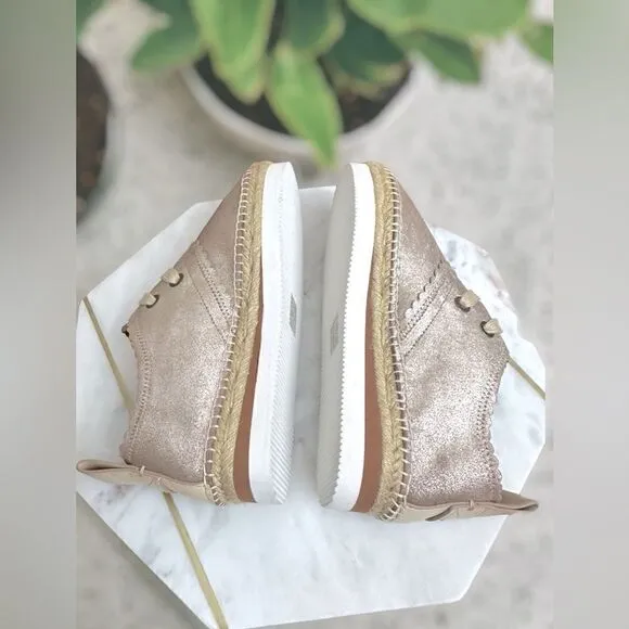 Chloé Scalloped Gold Leather Lace Up Espadrilles Platform Sneakers Size 38