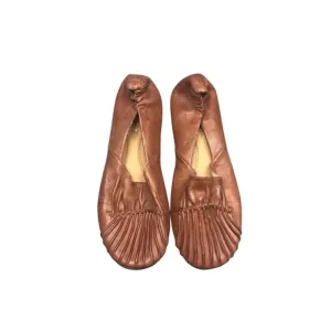 Chocolat Blu Brown Leather Pintuck Flats in Camel Loafers Preppy Classic Size 9
