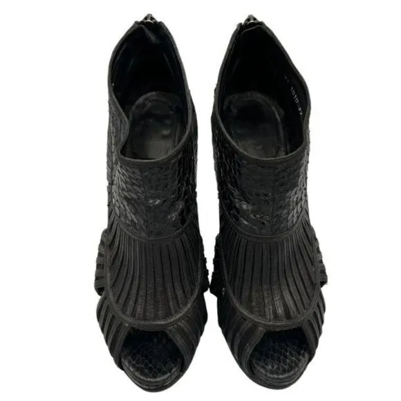CHRISTIAN DIOR Black Leather Python Mules Peep Toe Booties Sandals EU 39 US 9