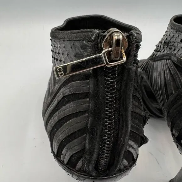 CHRISTIAN DIOR Black Leather Python Mules Peep Toe Booties Sandals EU 39 US 9