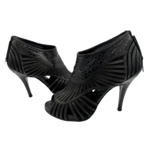 CHRISTIAN DIOR Black Leather Python Mules Peep Toe Booties Sandals EU 39 US 9