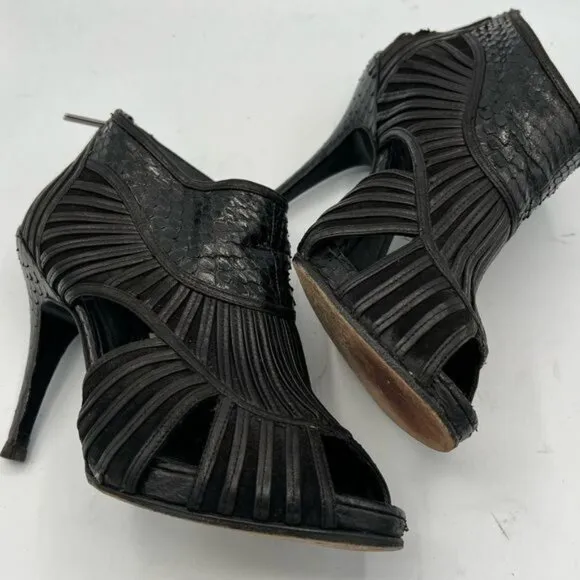 CHRISTIAN DIOR Black Leather Python Mules Peep Toe Booties Sandals EU 39 US 9