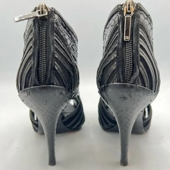 CHRISTIAN DIOR Black Leather Python Mules Peep Toe Booties Sandals EU 39 US 9