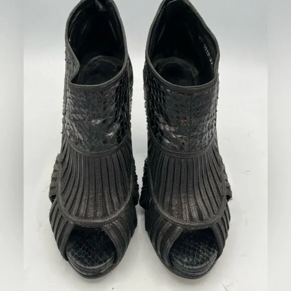 CHRISTIAN DIOR Black Leather Python Mules Peep Toe Booties Sandals EU 39 US 9