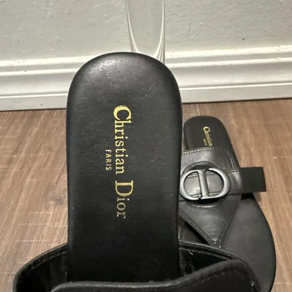 Christian Dior Women's 38 Or US 8 Montaigne Flat Slide Sandals Leather