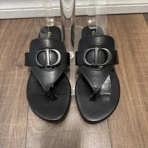 Christian Dior Women's 38 Or US 8 Montaigne Flat Slide Sandals Leather