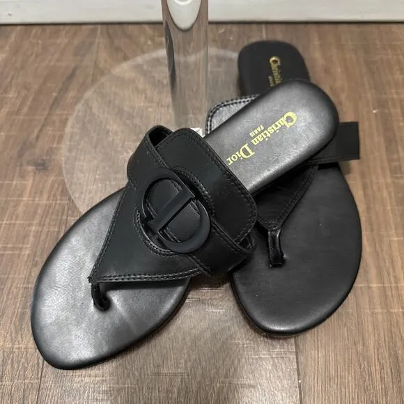 Christian Dior Women's 38 Or US 8 Montaigne Flat Slide Sandals Leather