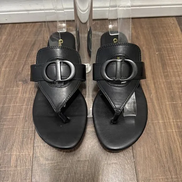 Christian Dior Women's 38 Or US 8 Montaigne Flat Slide Sandals Leather