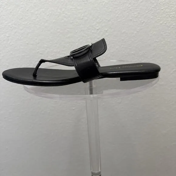 Christian Dior Women's 38 Or US 8 Montaigne Flat Slide Sandals Leather