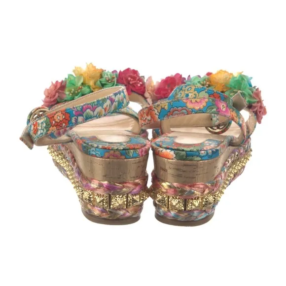 Christian Louboutin “Ariella Sevillana” Flower Wedge Espadrilles ~ 36 (5.5 US)
