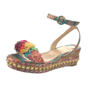 Christian Louboutin “Ariella Sevillana” Flower Wedge Espadrilles ~ 36 (5.5 US)