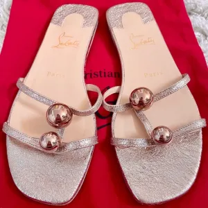 Christian Louboutin Atonetta Flat Sandals - Rose Gold size 38