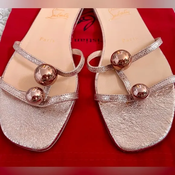 Christian Louboutin Atonetta Flat Sandals - Rose Gold size 38