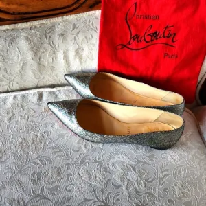 Christian Louboutin pointed toe flats - silver glitter (red bottoms)