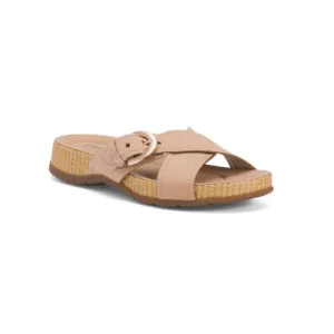 CLARKS Beige Leather Reileigh May Flat Comfort Sandals