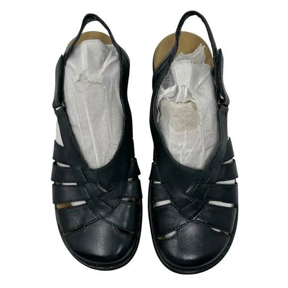 Clarks Bendables Navy Blue Leather Strappy Closed Toe Hook and Loop Sandals 9