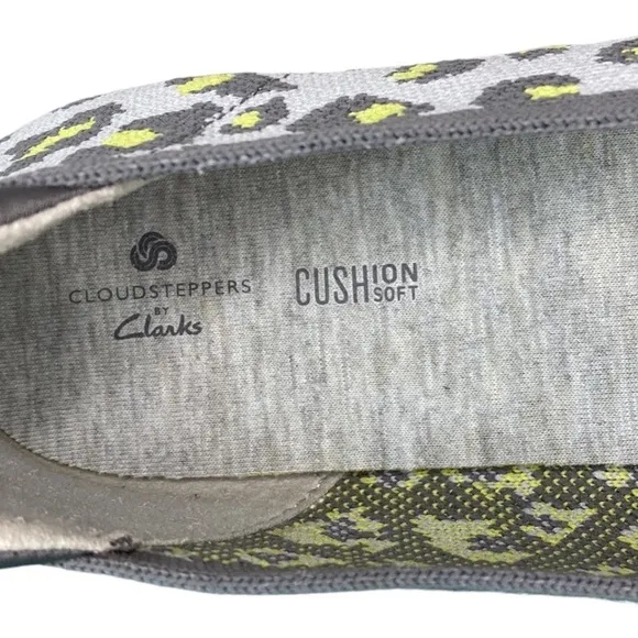 Clarks | Carly Hope Grey Neon Leopard Print Flats Cloudstepper 9M