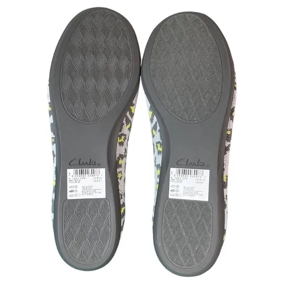 Clarks | Carly Hope Grey Neon Leopard Print Flats Cloudstepper 9M