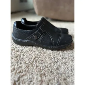 Clarks Collection Leather Slip On Loafers Comfort Casual Shoes Black‎ size 10