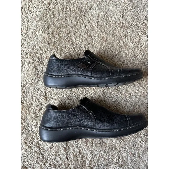 Clarks Collection Leather Slip On Loafers Comfort Casual Shoes Black‎ size 10
