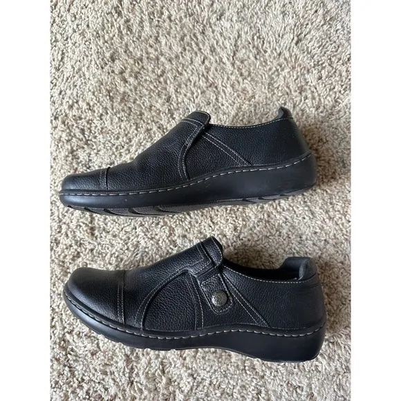 Clarks Collection Leather Slip On Loafers Comfort Casual Shoes Black‎ size 10