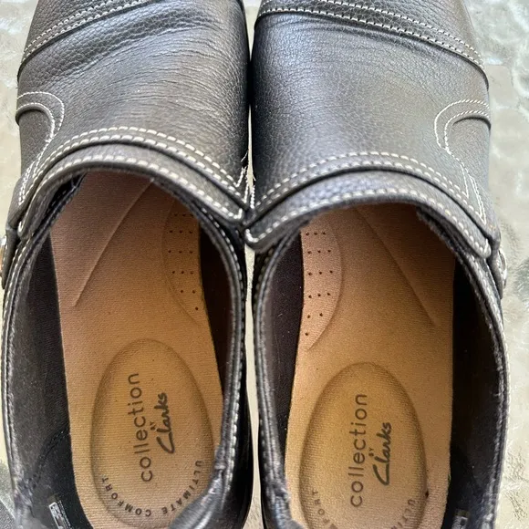 Clarks Collection Leather Slip On Loafers Comfort Casual Shoes Black size 6.5