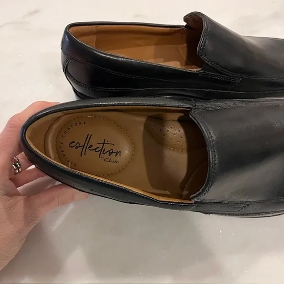 Clarks Collection Loafers Dress Shoes Slip On Comfort Black Leather 8.5