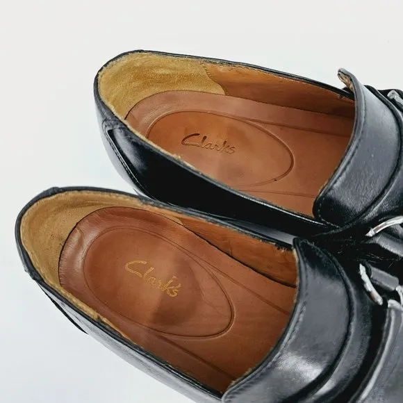 Clarks Loafers Gilman Bit 7 M Black Leather Almond Toe Slip On Classic Comfort