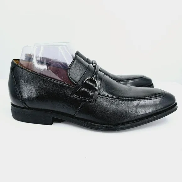 Clarks Loafers Gilman Bit 7 M Black Leather Almond Toe Slip On Classic Comfort