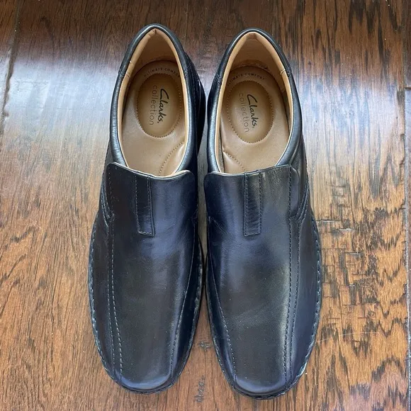 Clarks Mens‎ Escalade Step Slip-On Comfort Loafer Black Leather Size 15 M NEW