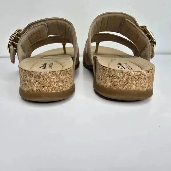 CLARK'S Women's Reileigh Park Flat Thong Sandal Resort Summer Beige Leather 9.5