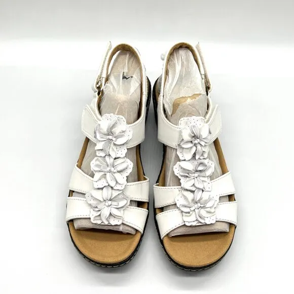 Clarks Womens Size 8.5M Merliah Sheryl White Leather Floral Sandals Shoes