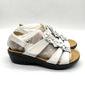 Clarks Womens Size 8.5M Merliah Sheryl White Leather Floral Sandals Shoes
