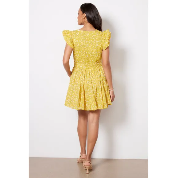 CLEOBELLA NWT Zia Organic CottonRuffle Tie Waist Mini Dress in Mustard// M