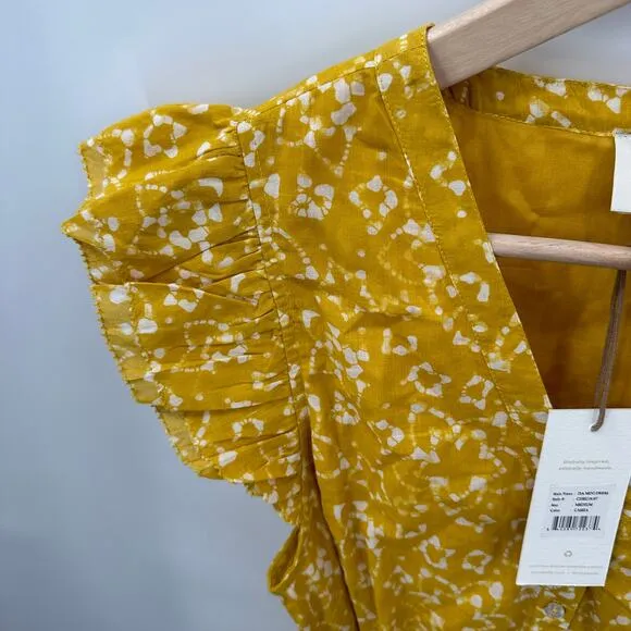 CLEOBELLA NWT Zia Organic CottonRuffle Tie Waist Mini Dress in Mustard// M