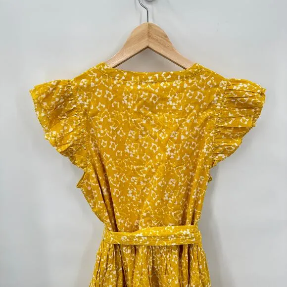 CLEOBELLA NWT Zia Organic CottonRuffle Tie Waist Mini Dress in Mustard// M