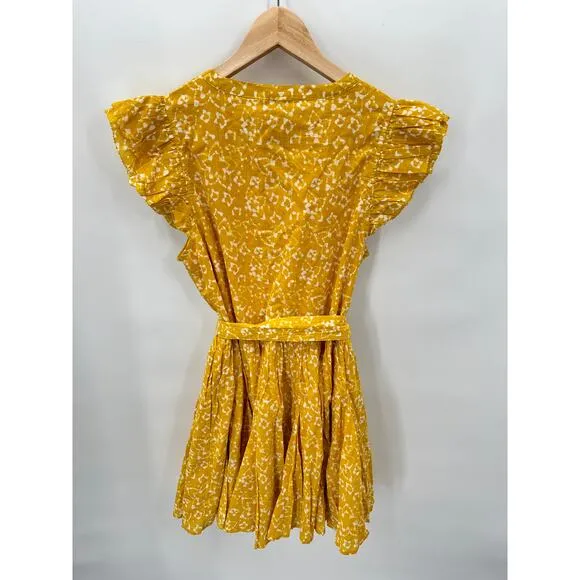 CLEOBELLA NWT Zia Organic CottonRuffle Tie Waist Mini Dress in Mustard// M
