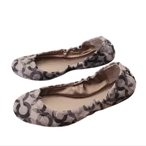 COACH Aly Scrunchy Ballet Flats 6 Signature C Logo Jacquard Gray Silver