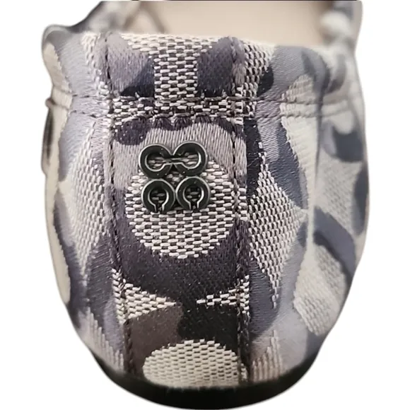 COACH Aly Scrunchy Ballet Flats 6 Signature C Logo Jacquard Gray Silver