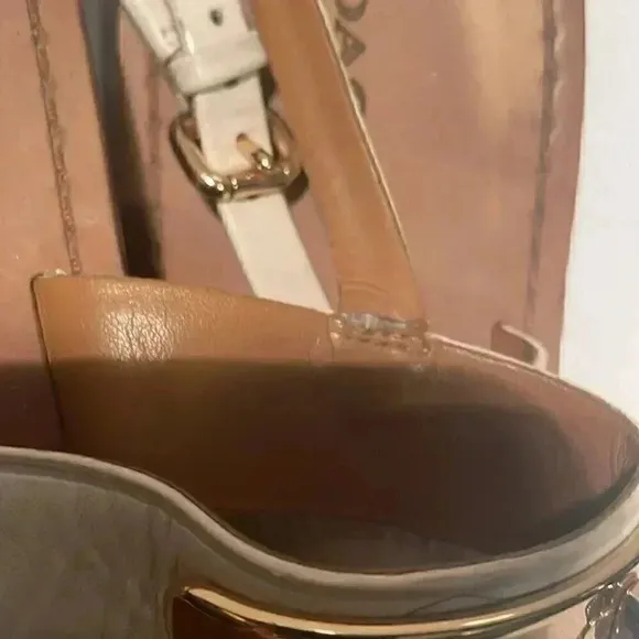 Coach &quot;Cassidy&quot; cream and gold metal buckle thong flat sandals 8