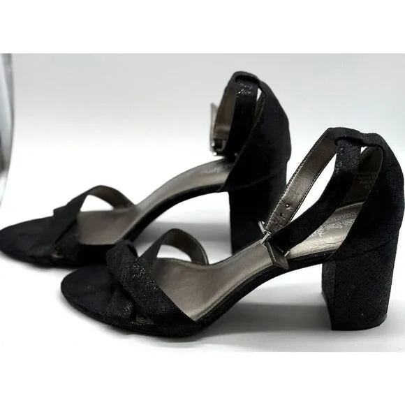 Coach And Four Womens Heel Sandals Strappy Buckle Block Heel Black Size 8.5