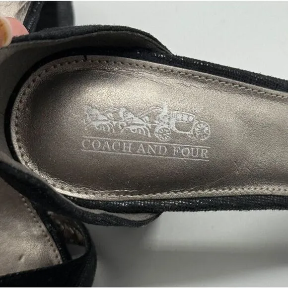 Coach And Four Womens Heel Sandals Strappy Buckle Block Heel Black Size 8.5