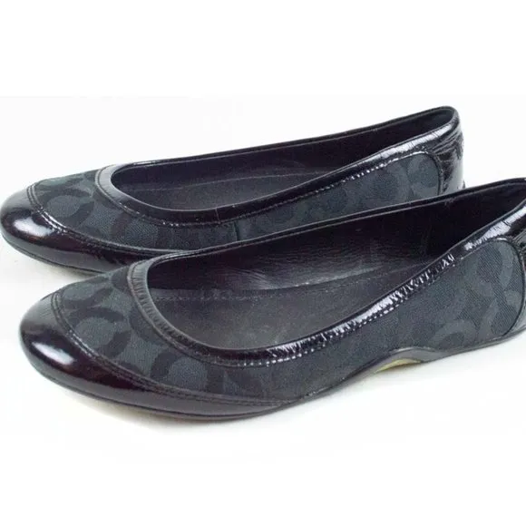 Coach Black Canvas True Patent Cap Toe Ballet Flats