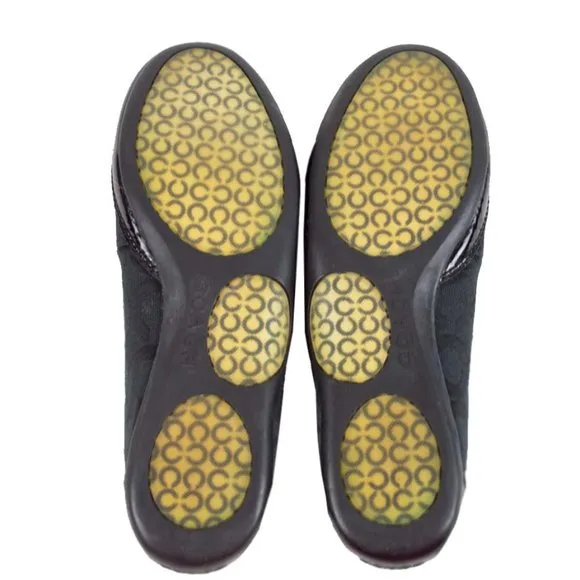 Coach Black Canvas True Patent Cap Toe Ballet Flats