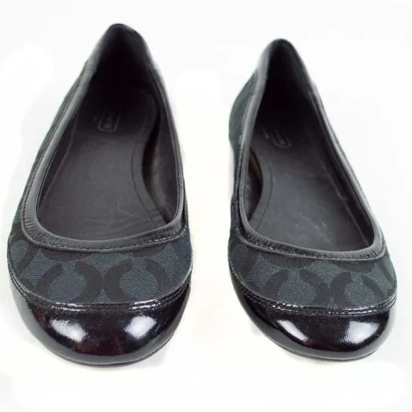 Coach Black Canvas True Patent Cap Toe Ballet Flats
