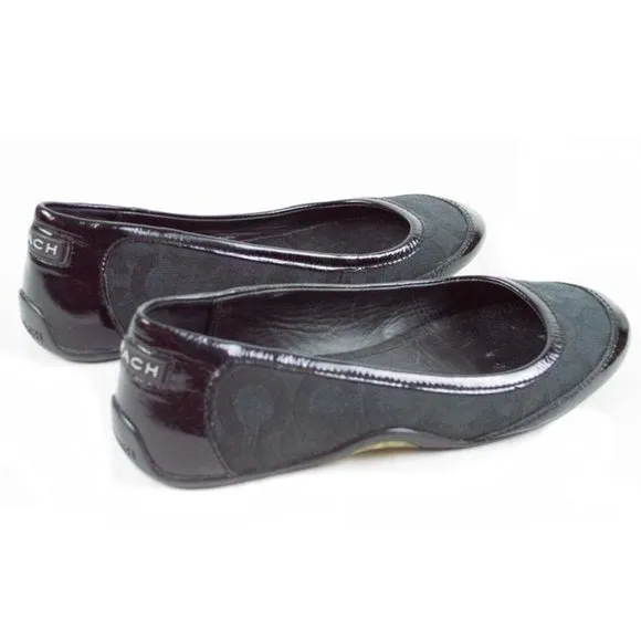 Coach Black Canvas True Patent Cap Toe Ballet Flats