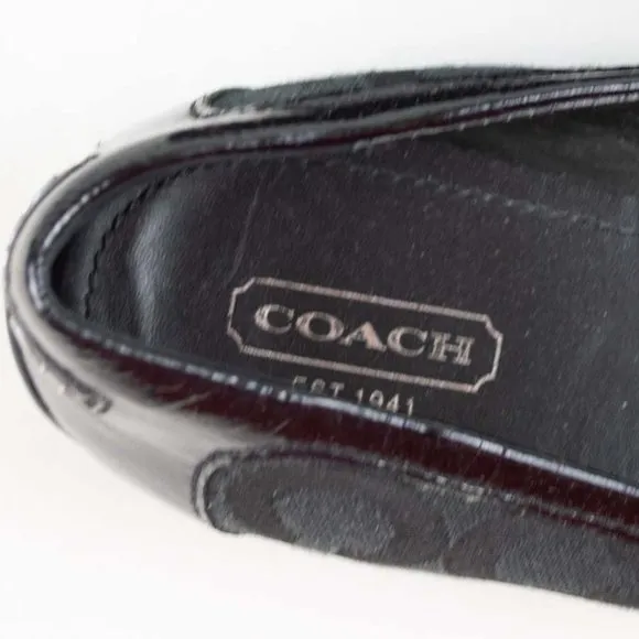 Coach Black Canvas True Patent Cap Toe Ballet Flats